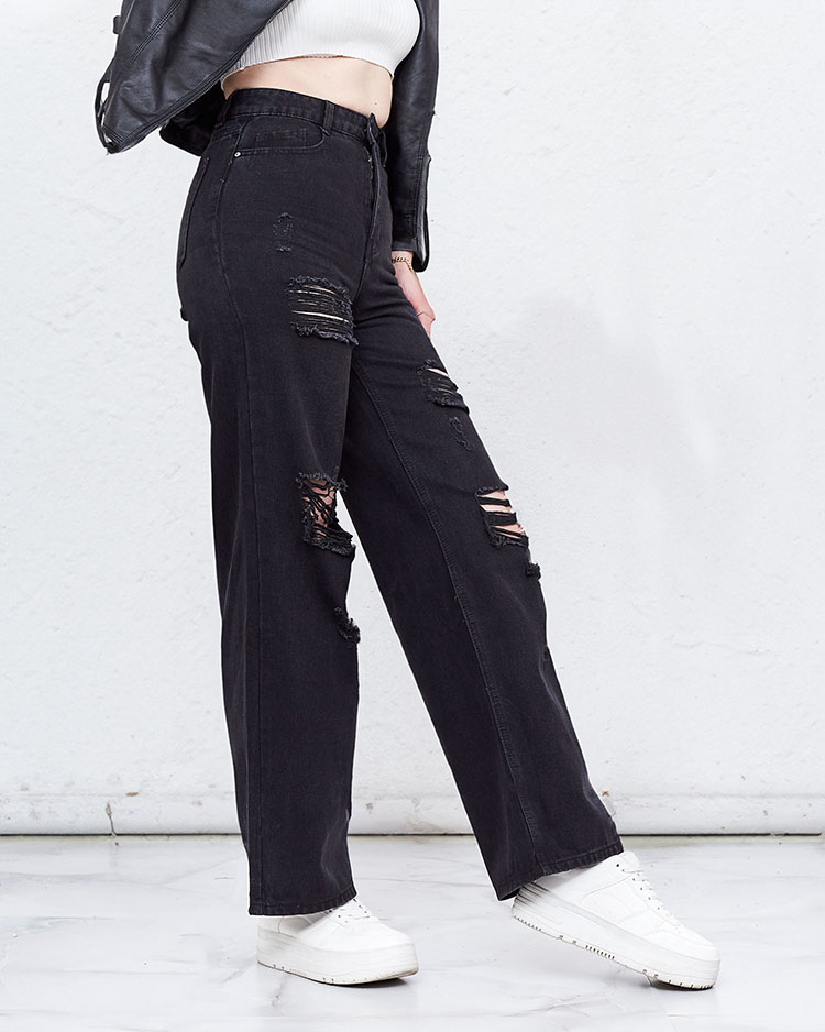 Royalfashion Дамски широки дънки с протриване