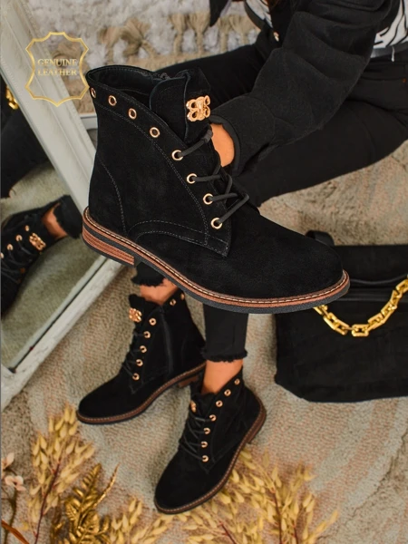 Дамски боти Aurelia Romano от естествен велур – кафяви, с пух