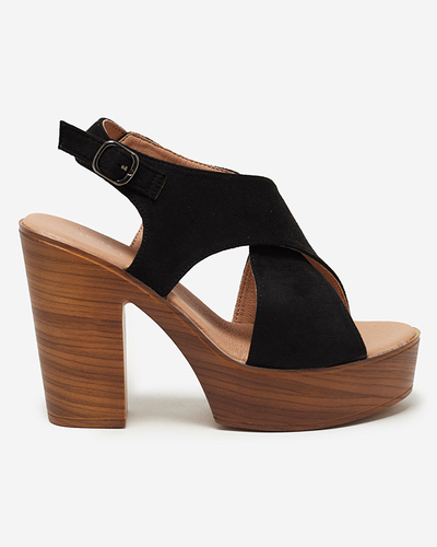 Czarne damskie sandały na wysokim słupku Inga - Obuwie
