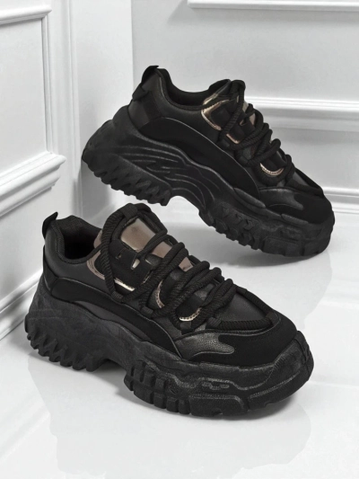 Aurelia Nero – Дамски Сникърси Chunky от Екологична Кожа Черни 6,5 см