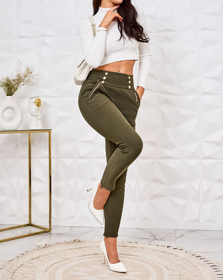 Royalfashion Затоплен дамски панталон с декоративни копчета