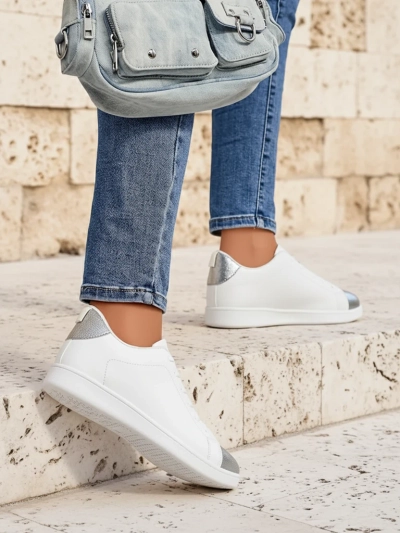 Дамски маратонки Royalfashion Calista сребристо-бели стилни еко кожа