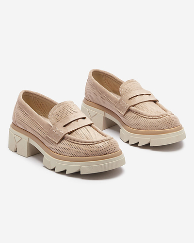 Светлокафяви дамски ажурни мокасини с масивна подметка Ejina - Обувки