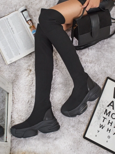 Дълги дамски ботуши с дебела подметка Ravmora