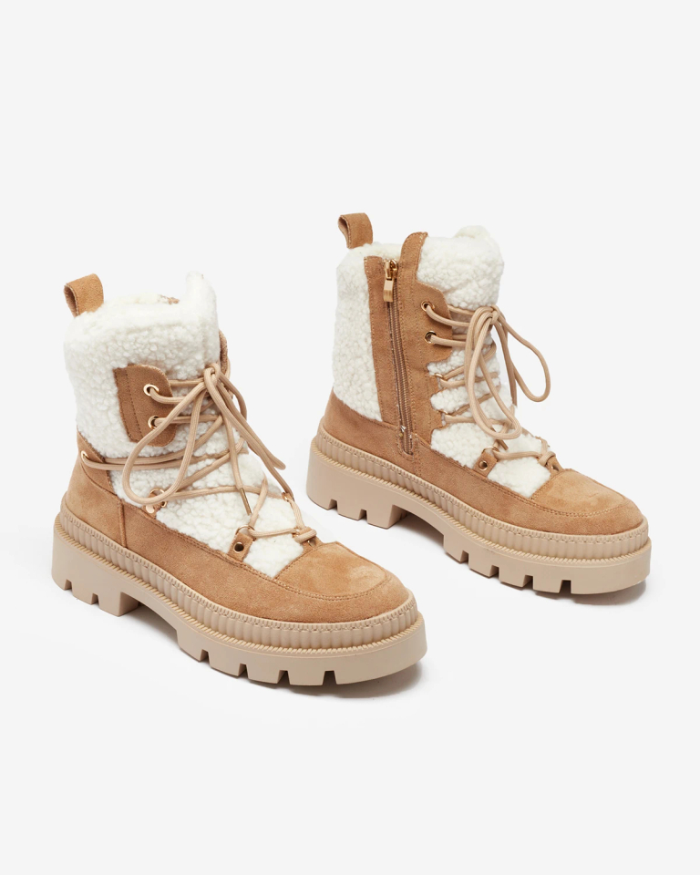 Royalfashion Бежови дамски ловджийски ботуши с овча кожа Getatsa
