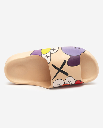 Beżowe gumowe klapki damskie z printem Pfizz- Obuwie