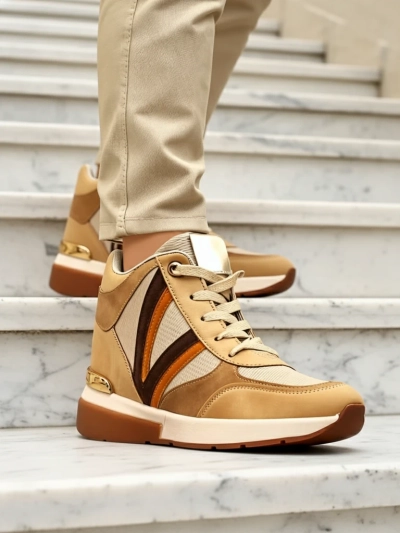 Маратонки Verona Кафяви От Еко Кожа С Висок Ток