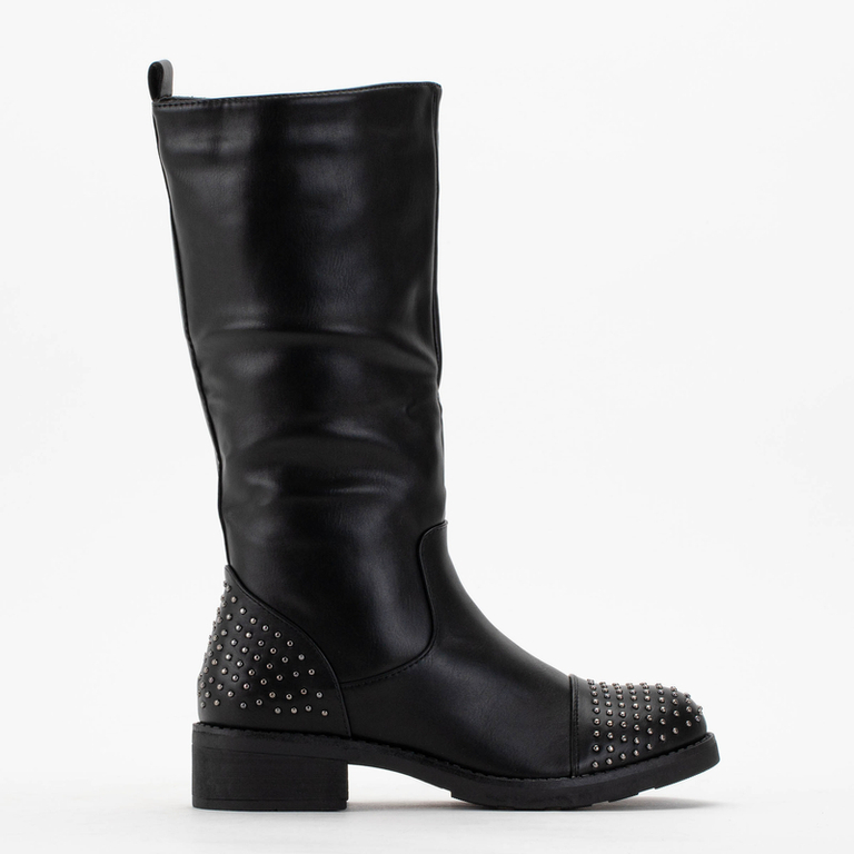 Czarne kozaki damskie z dżetami Kirida - Obuwie