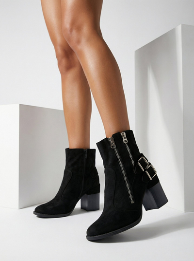 Royalfashion Дамски черни ботуши с украса Feirrgo