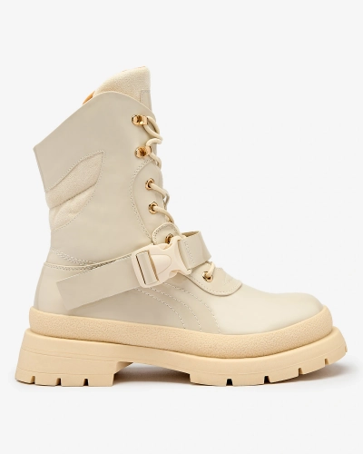 Royalfashion Дамски ботуши с лак в бежово Setogy