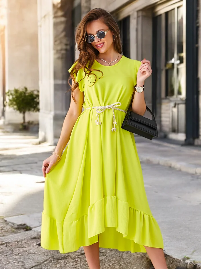 Рокля миди за жени Royalfashion с ръбове и къси ръкави