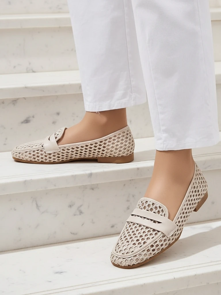 Бежови мокасини Royalfashion Primavera Aelia от плат с бадемов нос