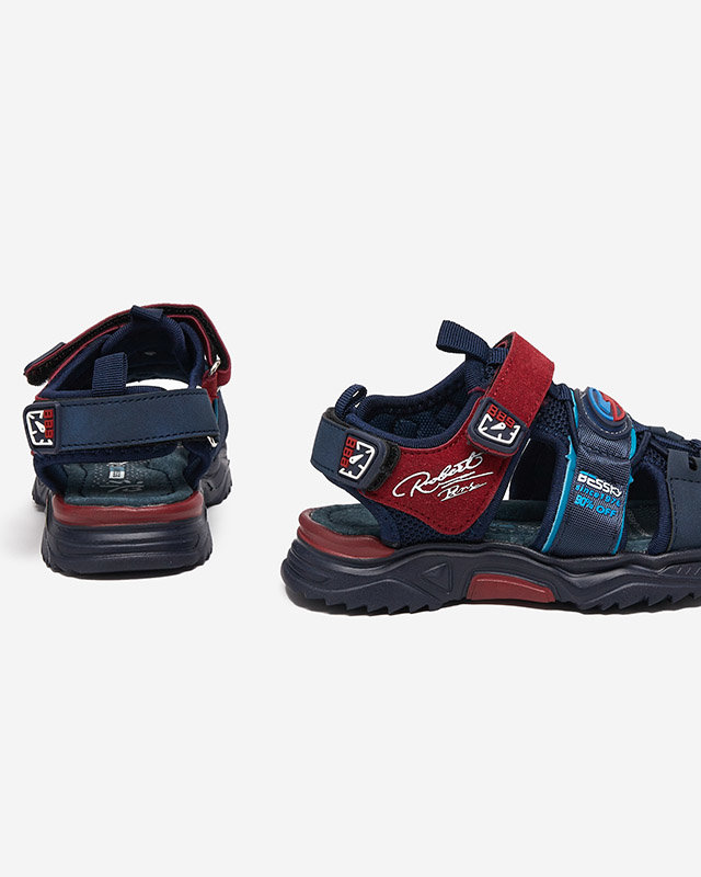 Granatowo-bordowe chłopięce sandały na rzepy Roserro - Obuwie