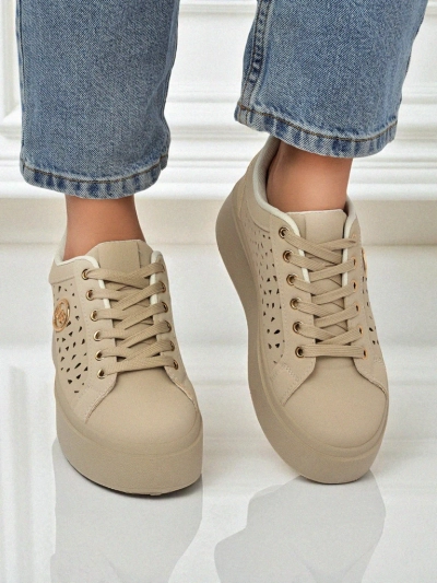 Cleo Ecru Platino – бежови сникърси на платформа Royalfashion еко кожа