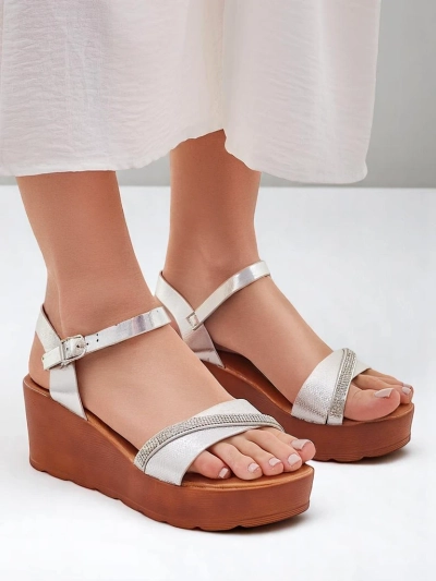 Обувки с wedges Royalfashion за жени с камъни и блестящи елементи Aurora Glow