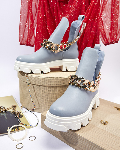 Сини дамски ботуши с верижка Tenkay - Обувки