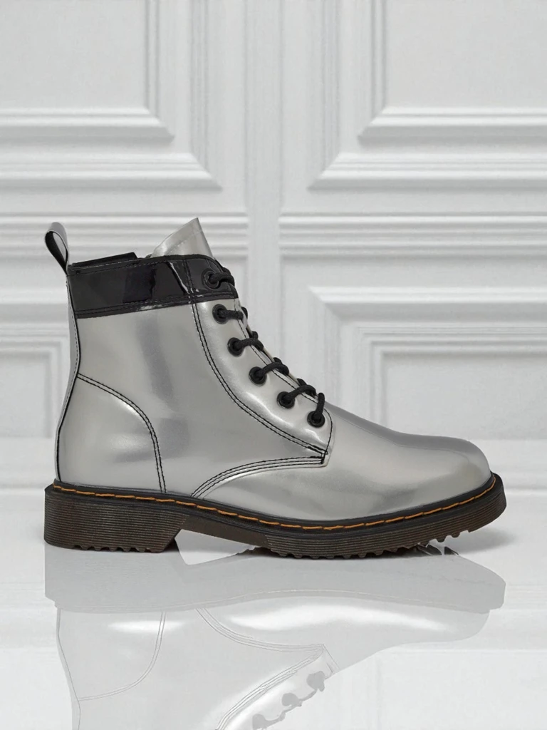 Дамски боти сребърни Celestina Eco Лачена кожа с цип