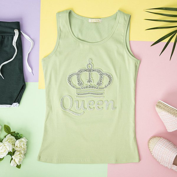 Zielony damski top z cyrkoniami - Odzież