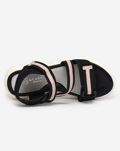 Czarno-różowe dziecięce sandałki zapinane ma rzepy Modis - Obuwie