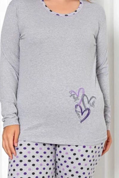 Royalfashion Дамски 2-частов памучен пижамен комплект с точки, ВЕЛИЧИНА ПЛЮС