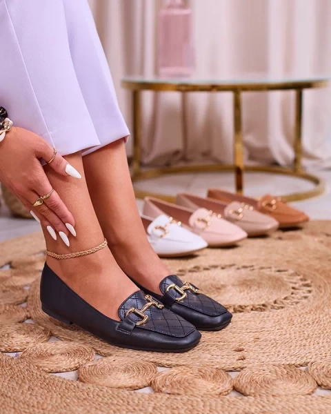 Royalfashion Черни дамски ватирани мокасини със златна украса Wetifa