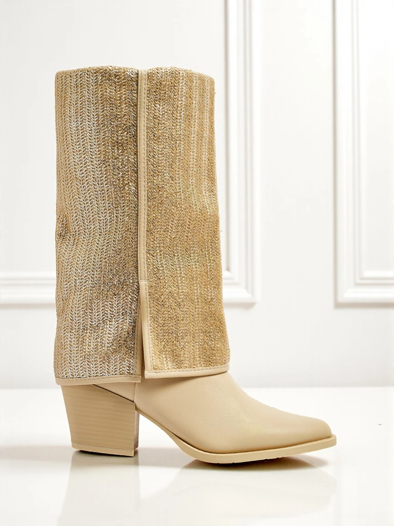 Дамски еко кожени боти на ток с декоративна горна част Virelia