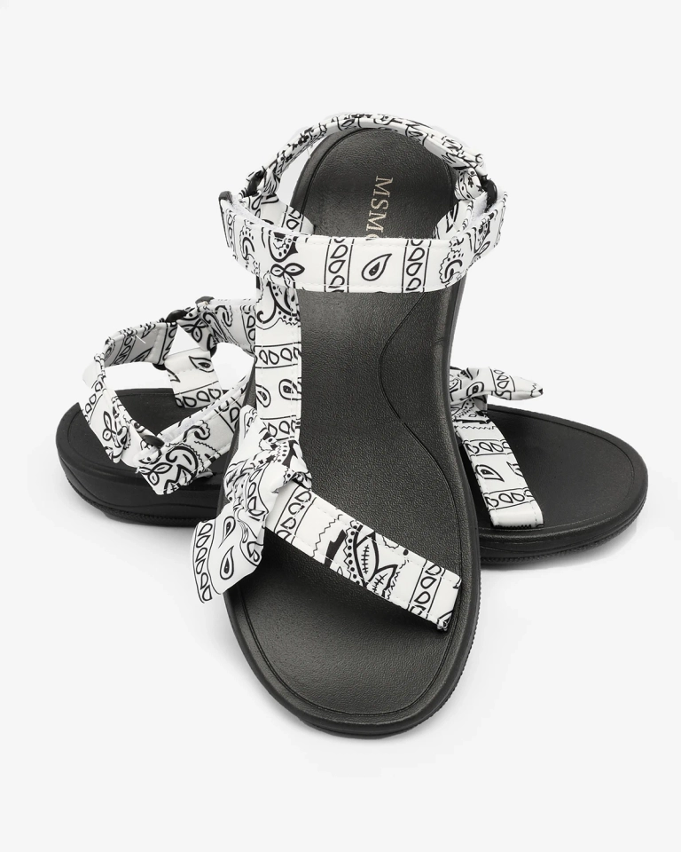 Royalfashion Бели и черни дамски сандали с панделка Oyall