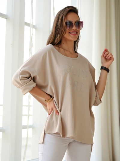 Royalfashion Дамска блуза от вискоза с букви от камъни