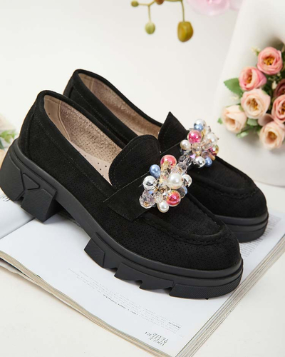 Royalfashion Черни дамски мокасини с цветни кристали Glam