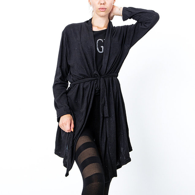 Czarna damska wiązana narzutka kardigan - Odzież