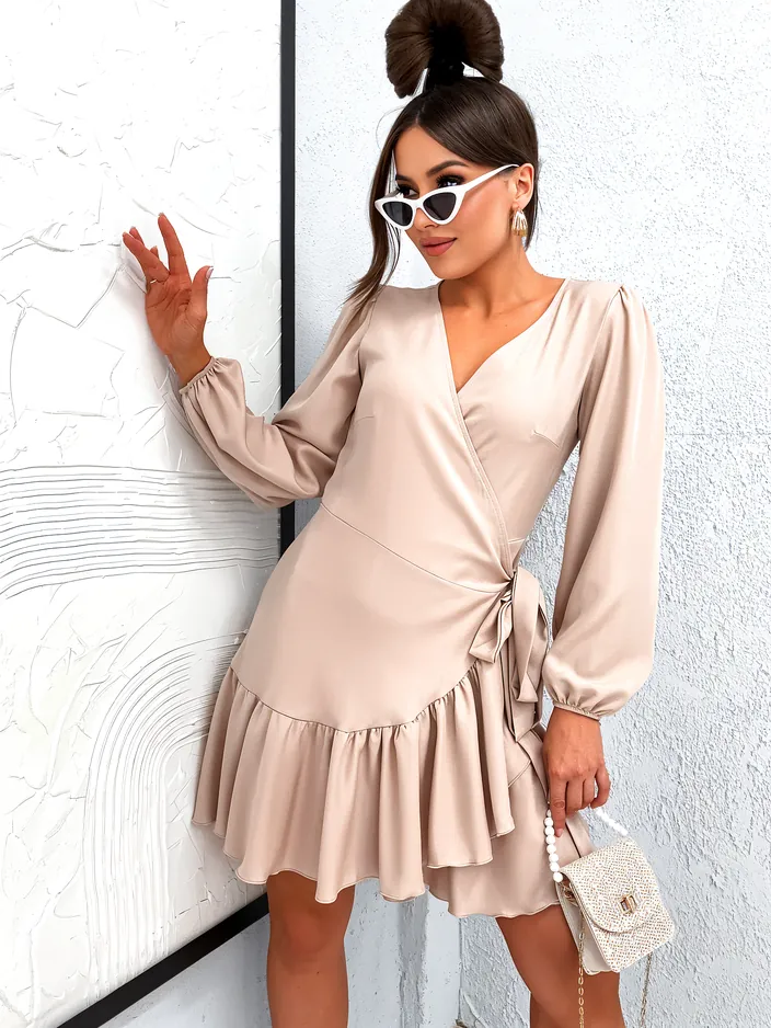 Рокля мини Royalfashion за жени с връзки и хулашки