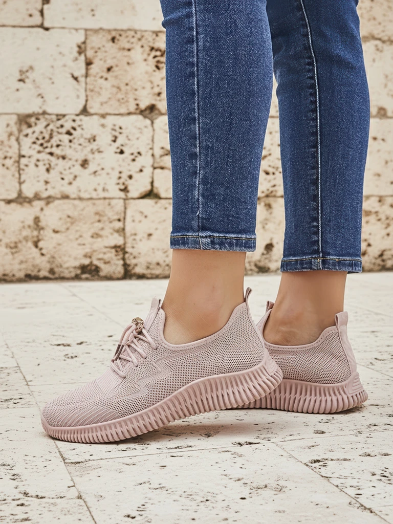 Aurelia Rosa – дамски спортни обувки Royalfashion от плат, розови, плосък ток