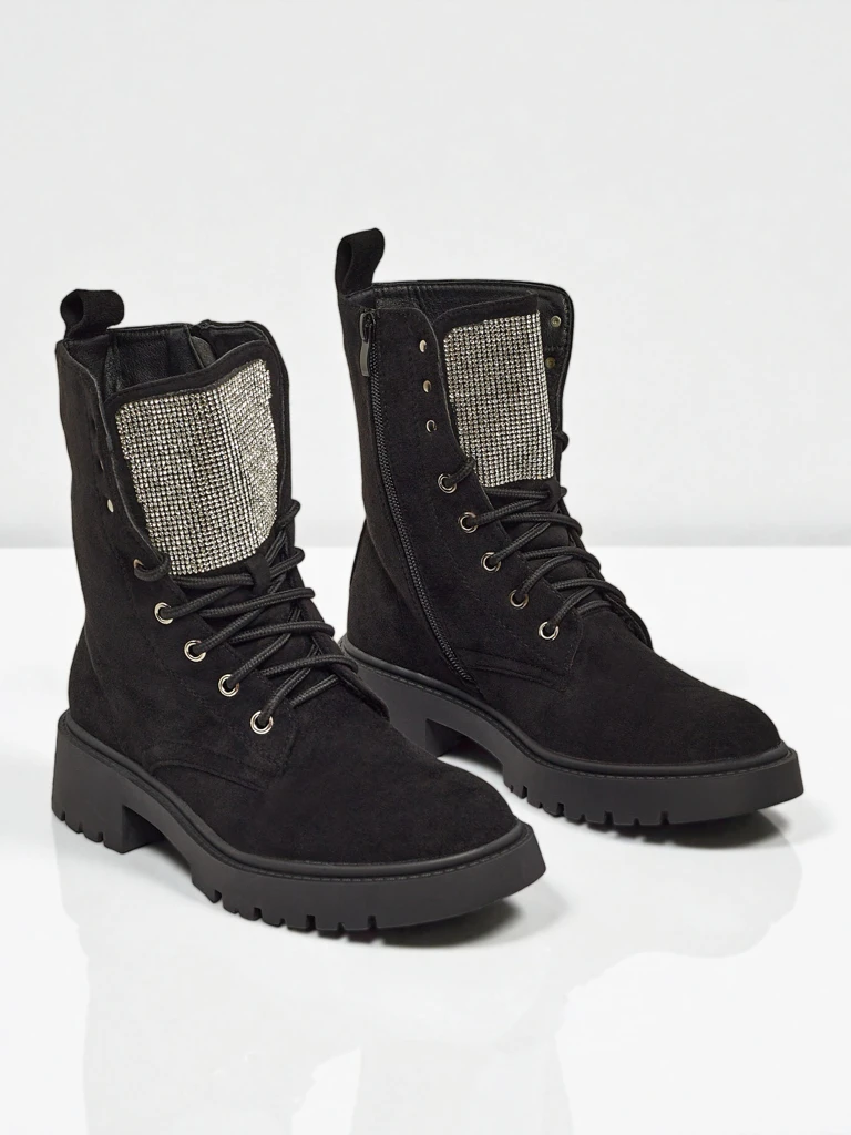 Дамски еко велурени боти с връзки Ferlyne