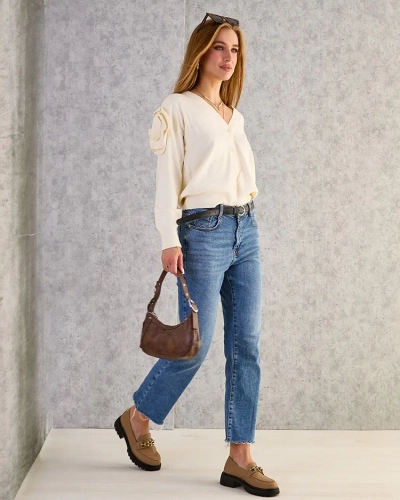 Royalfashion Дамски пуловер с разкопчани копчета