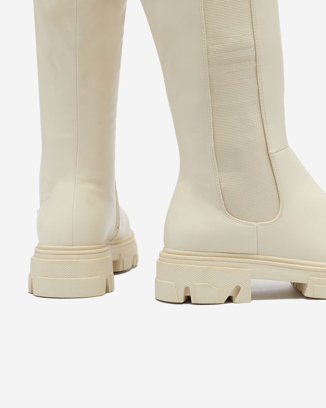 Кремави дамски ботуши до средата на прасеца Vebissa- Обувки