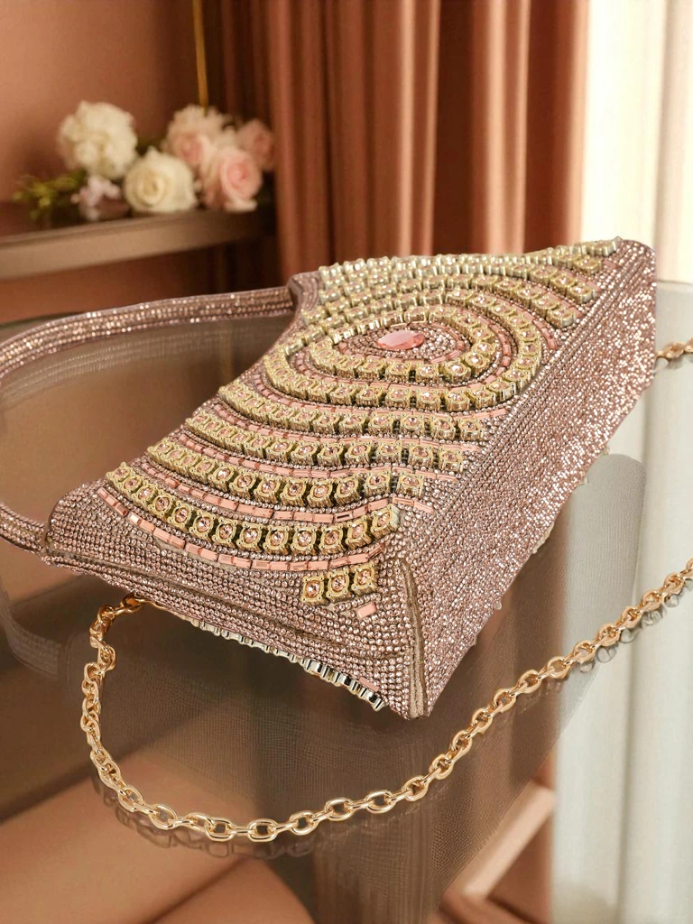 Royalfashion Дамска чанта тип клъч с цирконии Sova Glint