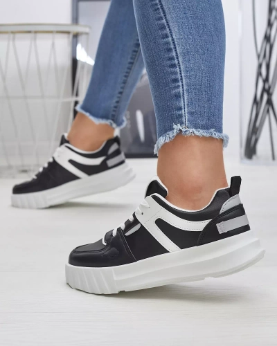 Черни дамски спортни обувки от екокожа с бели вложки Netiris - Обувки