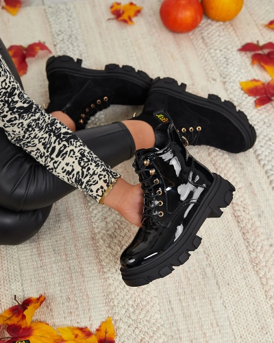 Royalfashion Черни лакирани дамски изолирани ботуши Setogia