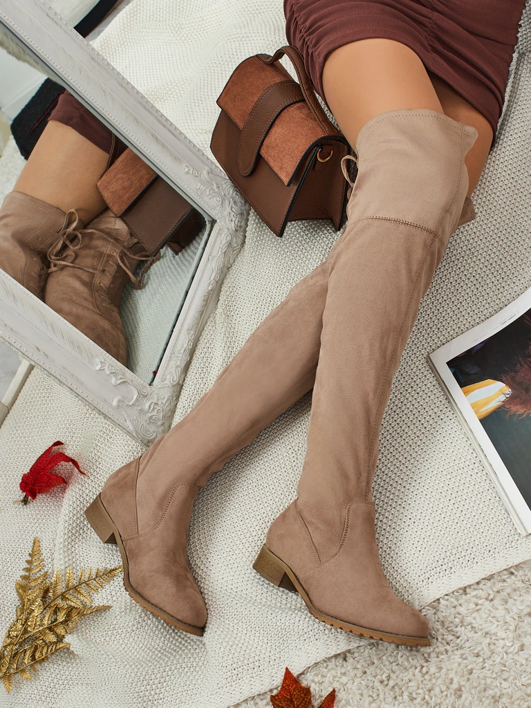 Дамски еко велурени ботуши над коляното Denvoria