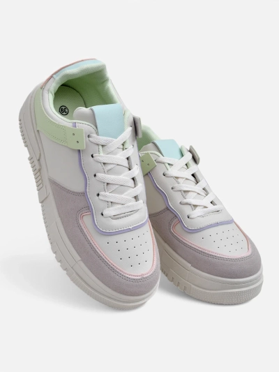 Дамски сникърси Lycaste бежови от екологична кожа на равна подметка