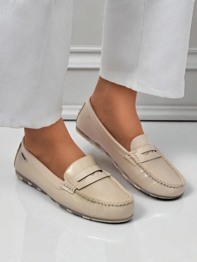 Дамски мокасини бежови Kallista - екологична велурена кожа премиум