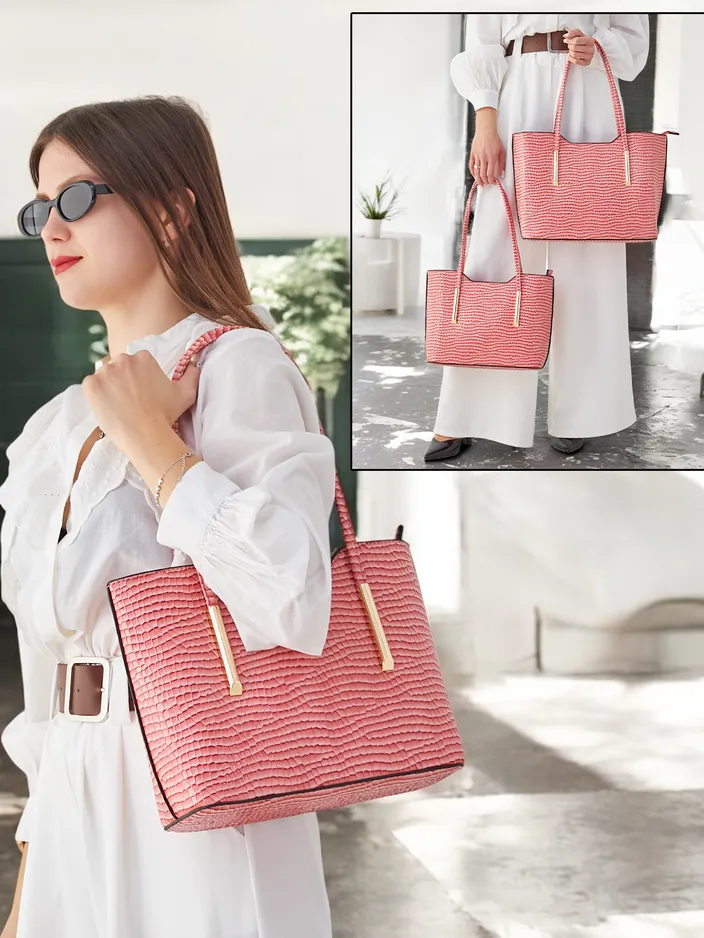 Royalfashion Двоен дамски чанта от патентна кожа с релеф