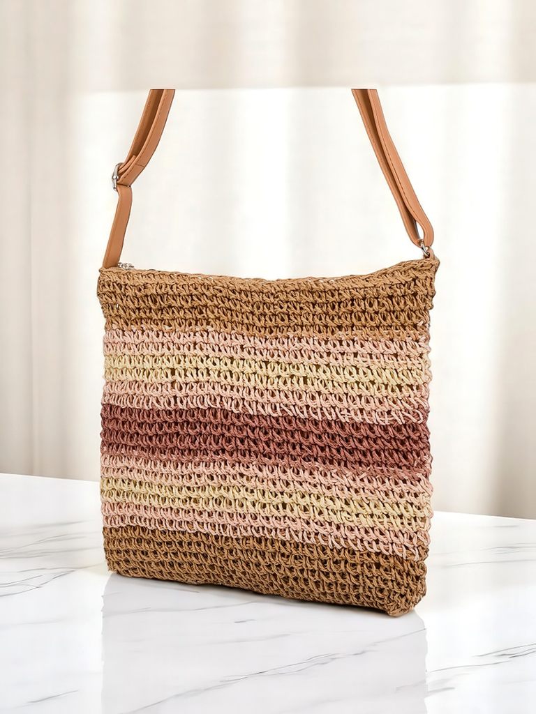 Royalfashion Малка сламена дамска чанта Stripe Charm Mini