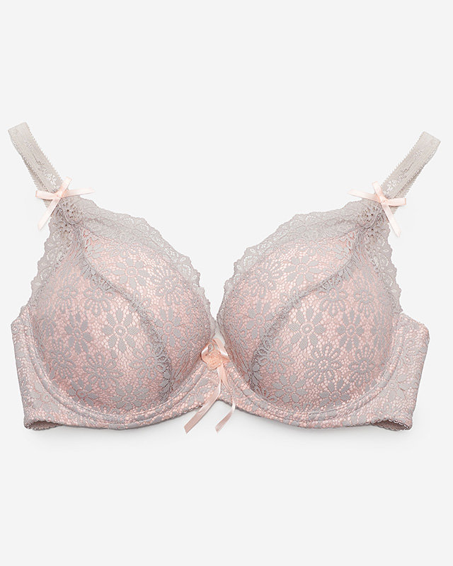 Różowo-szary koronkowy biustonosz damski - Bielizna