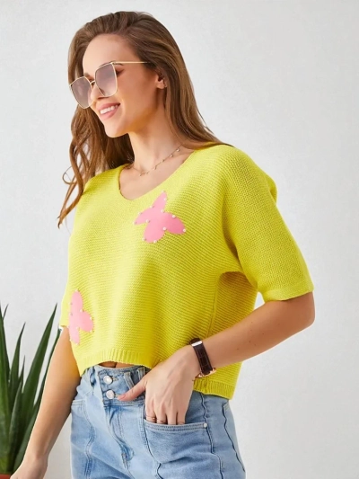 Кралска мода; памучен дамски къс пуловер с пеперуди