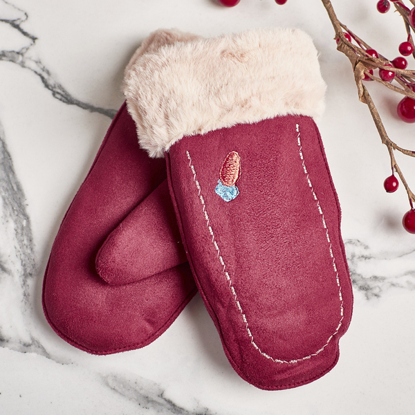 Bordowe dziecięce rękawiczki na sznurku i z jednym palcem - Rękawiczki