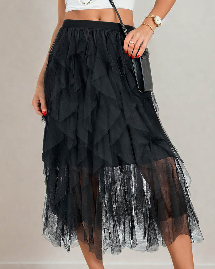 Royalfashion Дамска двупластова миди пола