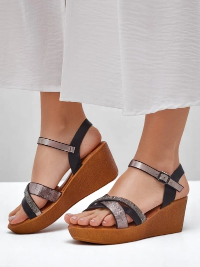 Royalfashion дамски сандали на платформа с камъчета и блестящи елементи Glittera