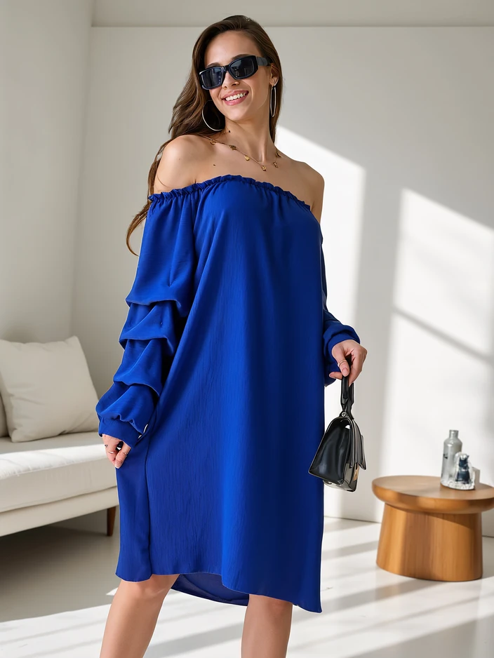 Рокля Royalfashion Smooth за жени а ла Испански с дантели