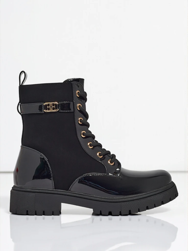 Боти с връзки от еко матова и лакирана кожа Alvinea